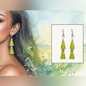✅🌹Green Jade Unique Cone Dangle Earrings.